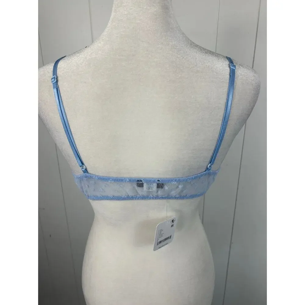 FP Intimately X Only Hearts Coucou Heart Front Tie Bralette in Sky Size L. NWT